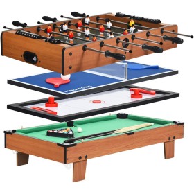 GYMAX マルチゲームテーブル 4in1 ボードゲーム 対戦ゲーム 卓上 テーブルゲーム カーリング ビリヤード台 卓球台 ピンポン テーブルサッカー サッカー試合 対戦 卓上フーズボール 親子 家族 親友(4in1)